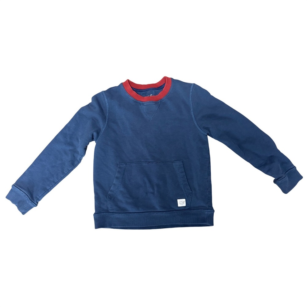 Vineyard Vines Boys Navy Blue Red Trim Crewneck Sweatshirt Size 6 Whale Logo